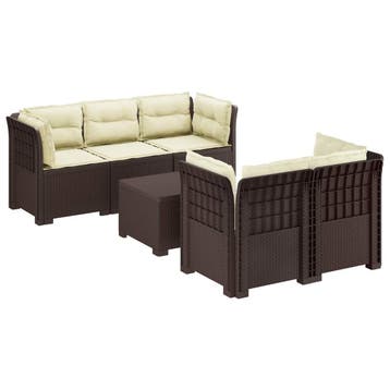 vidaXL 5-Zits Tuinbank met Kussens Rattanlook PP Bruin, Verzenden, Nieuw