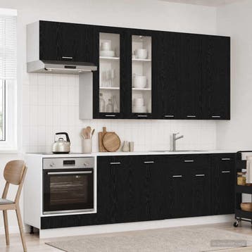 vidaXL Keukenblok LYON 8 pcs Zwart eiken Bewerkt hout, Verzenden, Nieuw