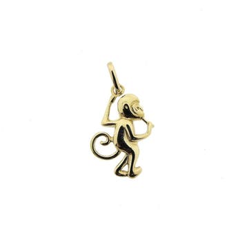 Gouden hanger van een aapje met banaan (Hanger of bedel), Ophalen of Verzenden, Gebruikt, Goud, Overige merken