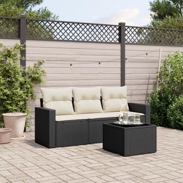 vidaXL 4-delige Loungeset met kussens poly rattan zwart, Verzenden, Loungeset