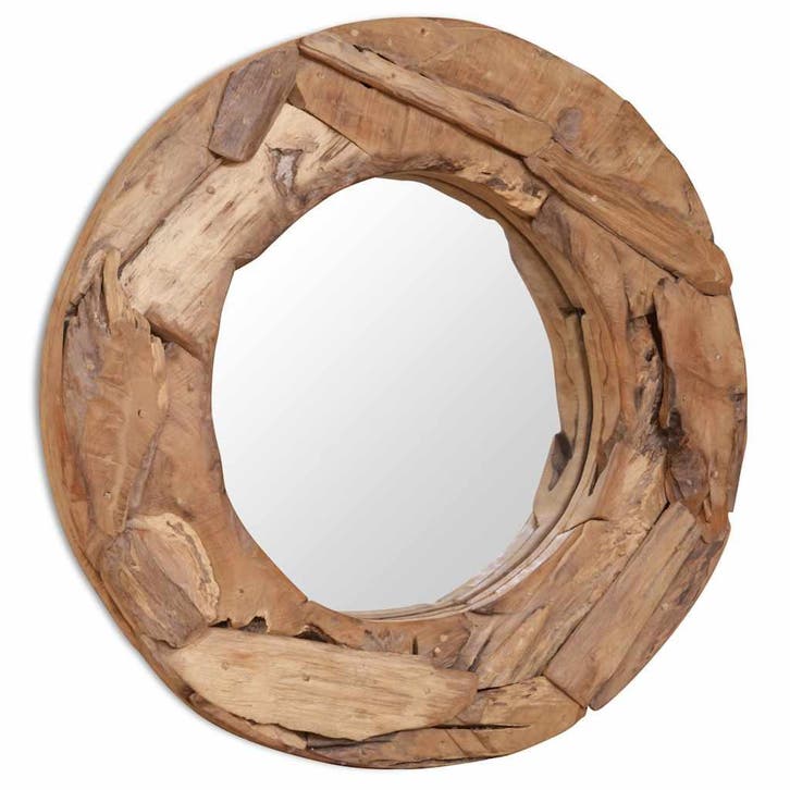 vidaXL Decoratieve spiegel rond 60 cm teakhout, Maison & Meubles, Accessoires pour la Maison | Miroirs, Envoi