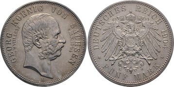 5 Mark 1904 E Sachsen Georg 1902-1904, Postzegels en Munten, Verzenden, België