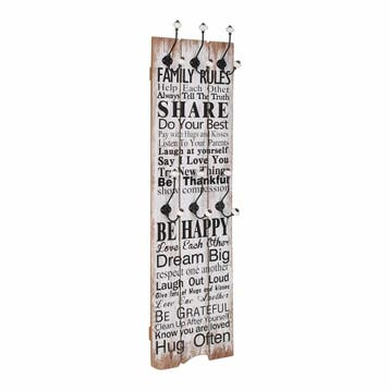 vidaXL Wandkapstok met 6 haken FAMILY RULES 120x40 cm, Maison & Meubles, Accessoires pour la Maison | Portemanteaux, Verzenden