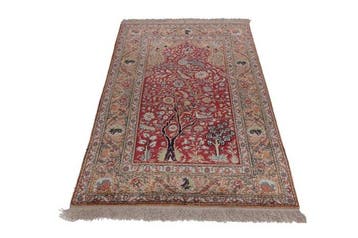 Tapis turc en soie pure de Kayseri avec motif de mihrab -