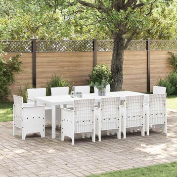 vidaXL Tuin Eettafel Set 11 st Wit Polypropyleen, Tuin en Terras, Verzenden, Nieuw