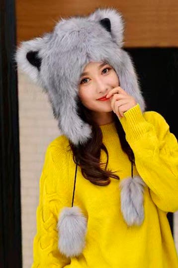 KIMU® Wolf Muts Touwtjes Bontmuts Oortjes Bont Grijs Beer Hu, Kleding | Dames, Ophalen of Verzenden, Nieuw