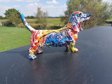 Statue, street Art dachshund - 21 cm - polyrésine