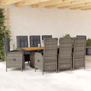 vidaXL 9-delige Tuinset met kussens poly rattan grijs, Verzenden, Nieuw, Tuinset