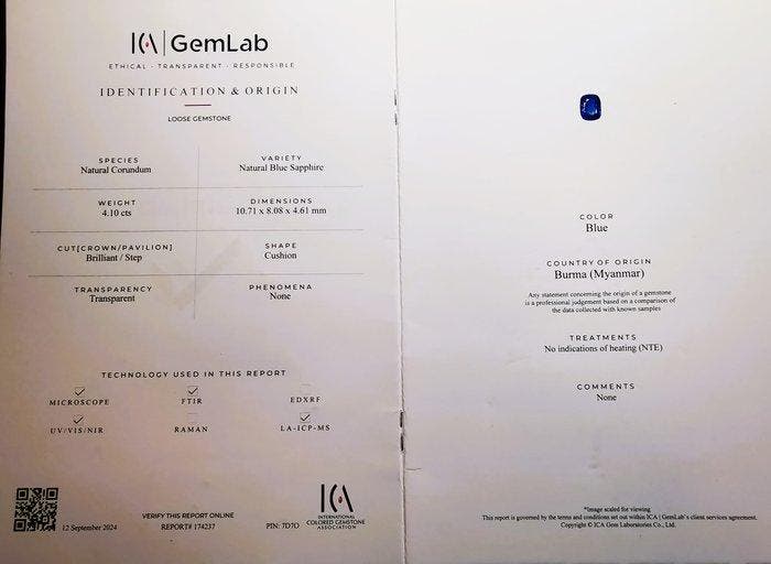 Ring - 18 karaat Witgoud, Saffier BURMA zonder, Handtassen en Accessoires, Ringen