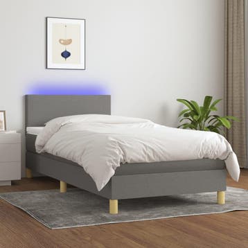 vidaXL Boxspring met matras en LED stof donkergrijs 90x200, Verzenden, Nieuw