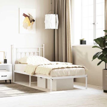 vidaXL Bedframe met hoofdbord metaal wit 90x190 cm, Verzenden