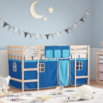 vidaXL Kinderhoogslaper met gordijnen 80x200 cm grenenhout, Verzenden