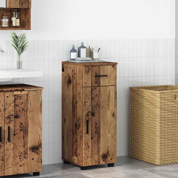 vidaXL Badkamerkast Oud Hout 30 x 35 x 80 cm Bewerkt hout,, Huis en Inrichting, Tafels | Kaptafels, Nieuw, Verzenden