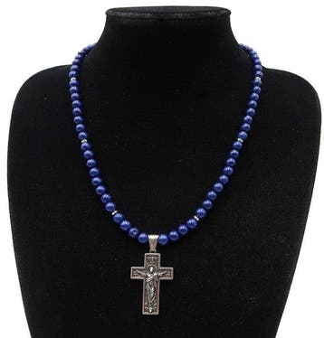 Lapis lazuli - Halsketting met christelijk kruis - Christus, Antiek en Kunst