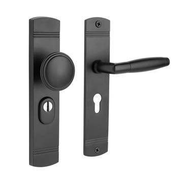 Retro buitendeurbeslag knop/klink PC55 in mat zwart met k..., Ophalen of Verzenden, Klink of Kruk