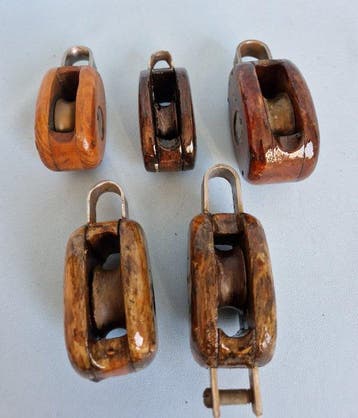 Poulies / blocs, Ship’s pulley (5) - Bois, Fer, Laiton