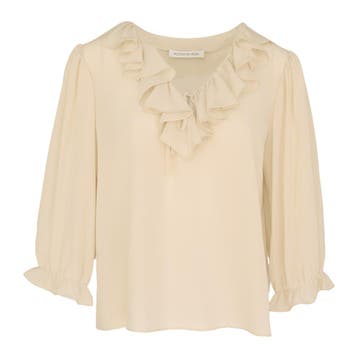 Alcidia da Veiga • beige zijden blouse • 36, Verzenden