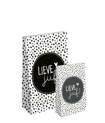 5x Kraft papieren zakken - Lieve juf 14x8x26cm, Verzenden, Nieuw, Cadeauzakje