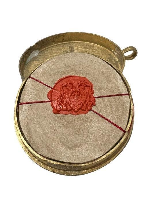 Reliekhouder - Brons, Gouden cartouche, Glas, Textiel - 20e, Antiek en Kunst, Kunst | Niet-Westerse kunst