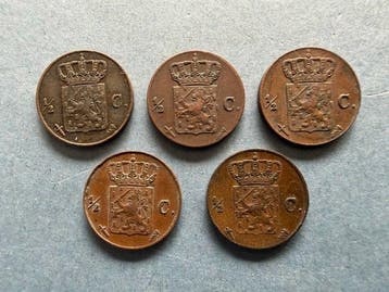 Nederland. Willem III. 1/2 cent 1854, 1863, 1864, 1869 en