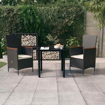 vidaXL 3-delige Tuinset met kussens zwart, Verzenden, Tuinset