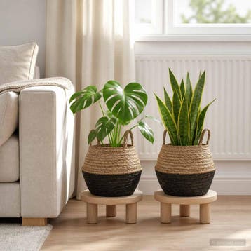vidaXL Plantenpot met handvatten 2 st Zwart Ø 32 x 32 cm, Tuin en Terras, Verzenden, Nieuw