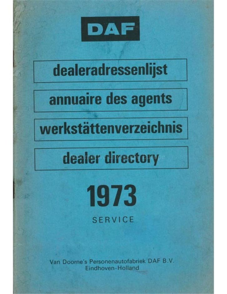 1973 DAF SERVICE DEALERADRESSENLIJST, Autos : Divers, Modes d'emploi & Notices d'utilisation, Enlèvement ou Envoi