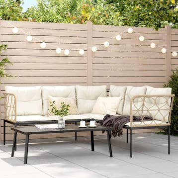 vidaXL Loungeset met kussens staal en textileen zwart, Tuin en Terras, Verzenden, Nieuw, Loungeset