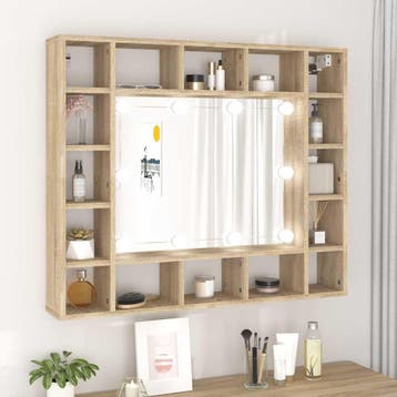 vidaXL Spiegelkast met LED-verlichting 91x15x76,5 cm sonoma, Verzenden