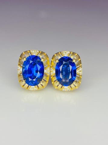 Oorbellen - 14 karaat Geel goud - 3.38ct. tw. Saffier -, Nieuw