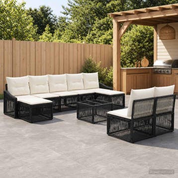 vidaXL Tuinbank Set 10 st Zwart poly rattan, Tuin en Terras, Verzenden, Nieuw