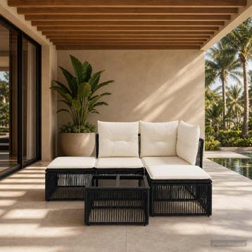 vidaXL Tuinbank Set 5 st Zwart poly rattan, Verzenden, Nieuw