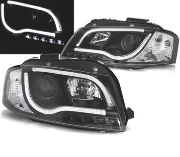 PHARES AUDI A3 8P FEUX DIURNES TUBE LIGHT FOND NOIR, Verzenden