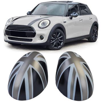 Union Jack Spiegelkappen Zwart Grijs Mini F54 F55 F56 CP174