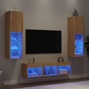 vidaXL 5-delige Tv-wandmeubelset met LED bewerkt hout sonoma, Verzenden