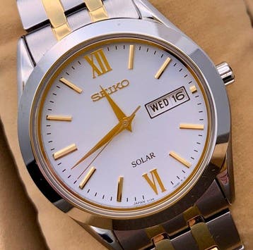 Seiko - Solar White Dial Day-Date - Zonder minimumprijs -