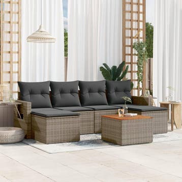 vidaXL 7-delige Loungeset met kussens poly rattan grijs, Verzenden, Nieuw