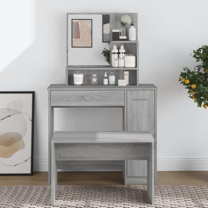 vidaXL Kaptafel met spiegel 86,5x35x136 cm grijs sonoma, Huis en Inrichting, Tafels | Kaptafels, Nieuw, Verzenden