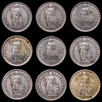 Zwitserland. 1/2 Francs 9x 1921/1967 (Zonder minimumprijs)