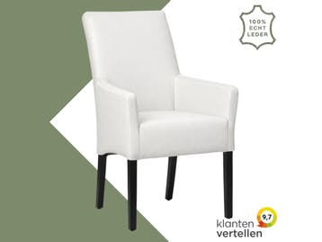 Leren eetkamerstoel Just met armleuning - Toledo Purewhite, Bohemian, Eigentijds, Klassiek, Retro, Romantisch, Scandinavisch, Wit