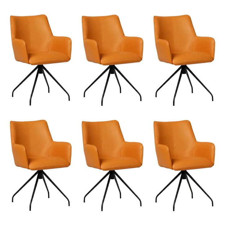 Set van 6 Leren eetkamerstoelen Wave - Toledo Mandarin, Maison & Meubles, Chaises, Enlèvement ou Envoi