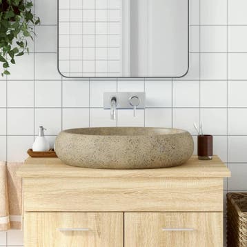 vidaXL Opzetwasbak ovaal 59x40x15 cm keramiek zandkleurig, Verzenden, Nieuw