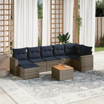 vidaXL 8-delige tuinbankset met kussens, grijs polyrotan, Verzenden, Nieuw
