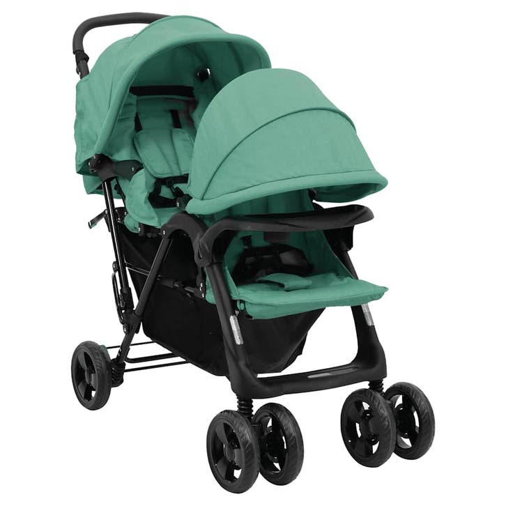 vidaXL Tweelingkinderwagen tandem staal groen, Kinderen en Baby's, Kinderwagens en Combinaties, Nieuw, Verzenden