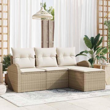 vidaXL Bankstel 4 st Beige en Wit poly rattan, Tuin en Terras, Verzenden, Nieuw