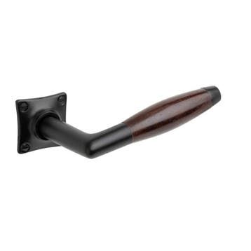 Deurklink Retro palissander geveerd met vierkant rozet in..., Ophalen of Verzenden, Klink of Kruk