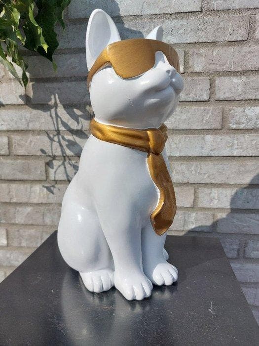 Beeld, white cat with tie and sunglasses - 29 cm - polyresin, Antiek en Kunst, Kunst | Designobjecten