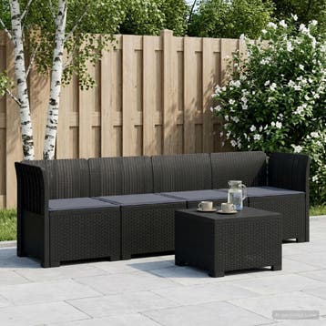 vidaXL 4-Zits Tuin Sofa met Kussens Rieten Look PP Antraciet, Tuin en Terras, Verzenden, Nieuw