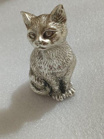 Beeldje - Cat figurine laminé argenté - Zilver