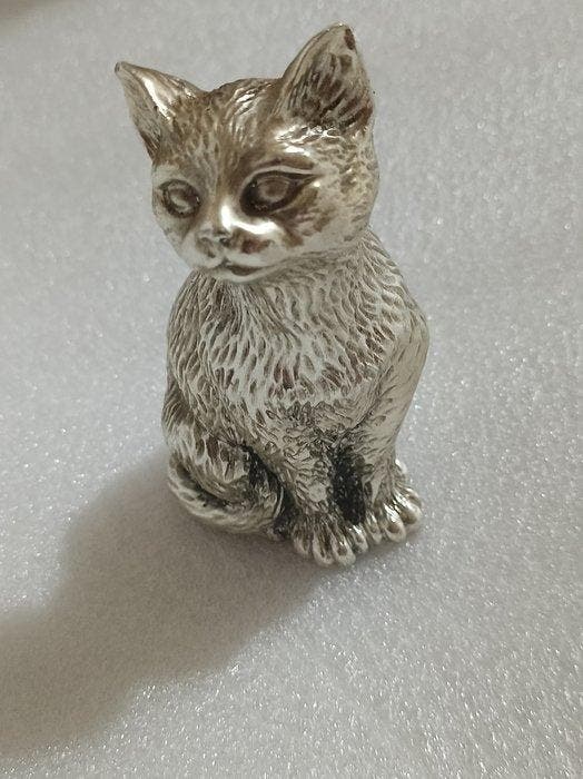Beeldje - Cat figurine laminé argenté - Zilver, Antiquités & Art, Antiquités | Argent & Or
